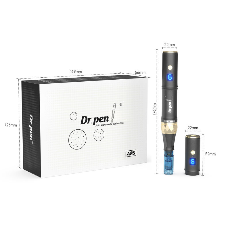 Dr pen A8s Black Dermapen 2023 nieuwste draadloze digitale 6 niveaus voor het hoofd doel huidverjonging apparaat