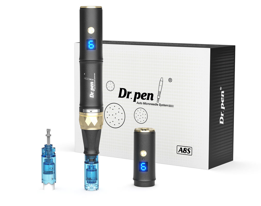 Dr pen A8s Black Dermapen 2023 nieuwste draadloze digitale 6 niveaus voor het hoofd doel huidverjonging apparaat