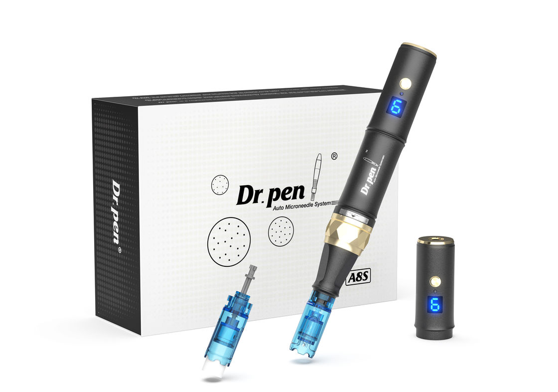 Dr pen A8s Black Dermapen 2023 nieuwste draadloze digitale 6 niveaus voor het hoofd doel huidverjonging apparaat