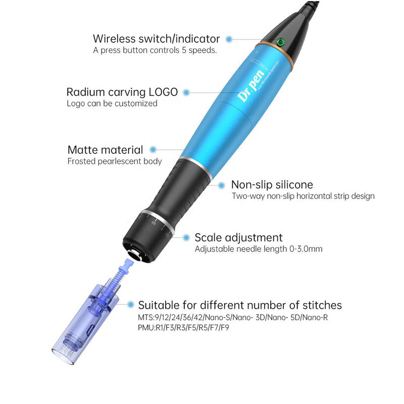 Verstelbare naaldlengte 1,0 mm Dr pen A1c A1w Elektrische Dermapen voor bleekbehandeling